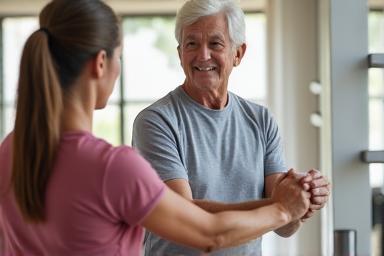 A senior participating in a physiotherapy session.