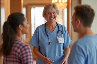 A caregiver welcoming a short-term resident.